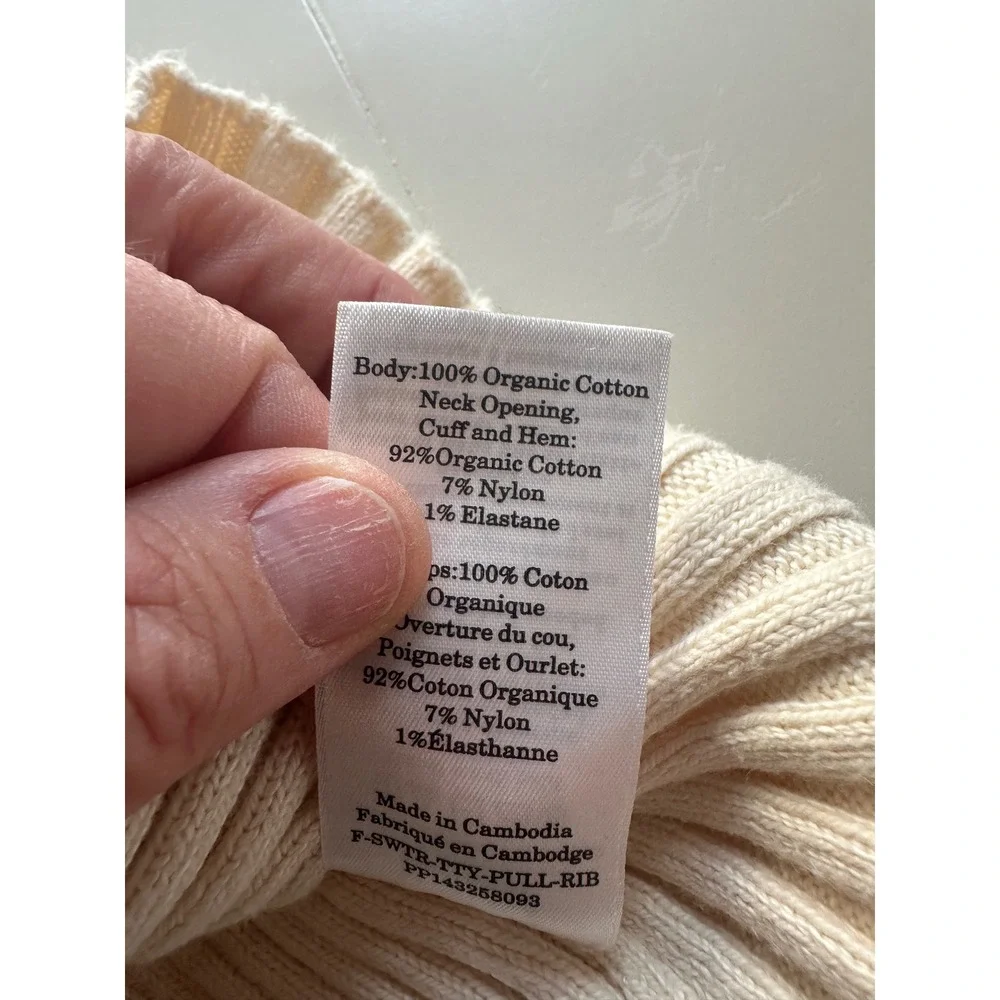 Everlane Ribbed Knit Women XS Cream Organic Cotton Long Sleeve Crew Neck Sweater